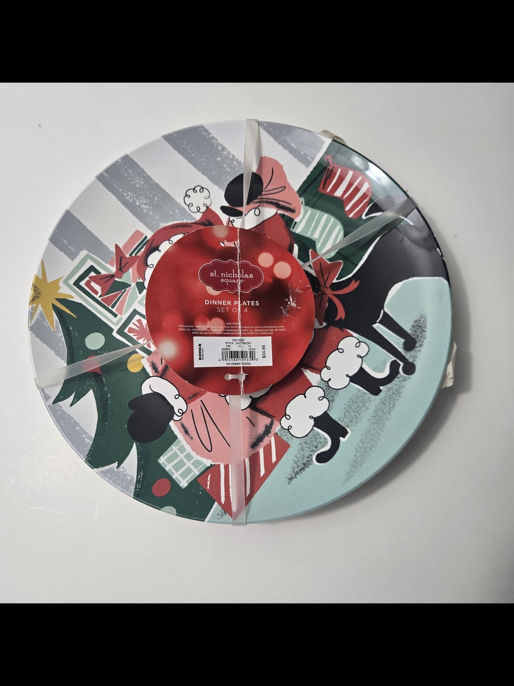 Santa claus Christmas 11-inch Melamine Dinner Plate featuring a retro-style - 4